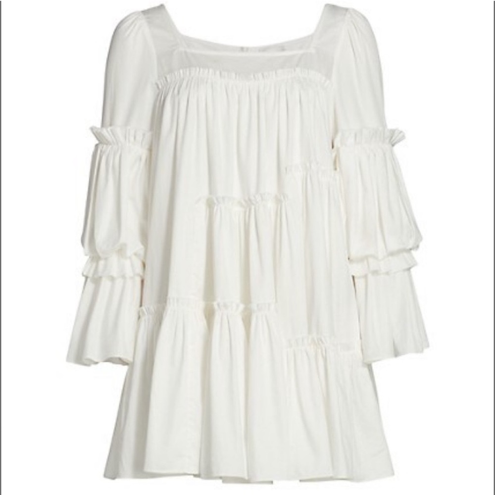 Aje L’espirit Ruffle Trim White Long Sleeve Mini Dress - Picture 2 of 8